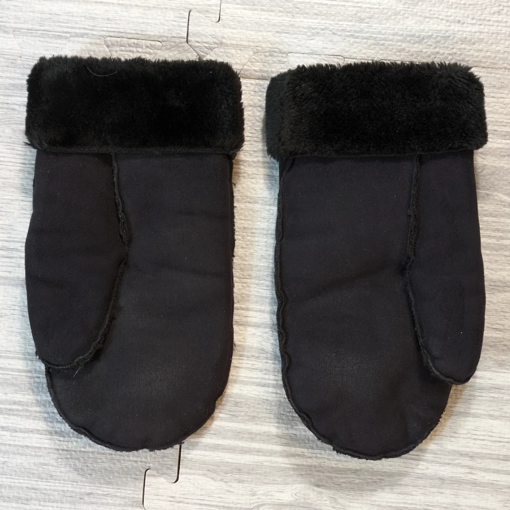 Vintage Talbots Women's Faux‎ Suede Fur Winter Mttens Black Washable Warm 1 Size
